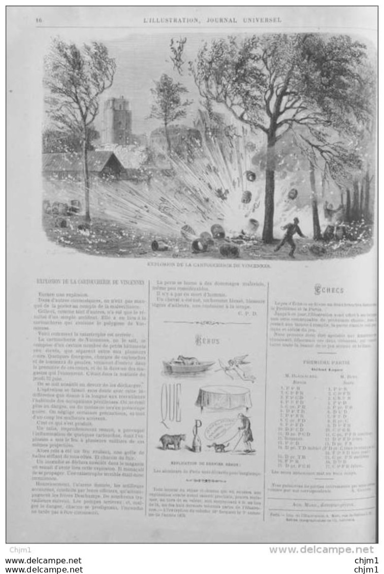 Explosion De La Cartoucherie De Vincennes - Page Original 1871 - Historische Dokumente