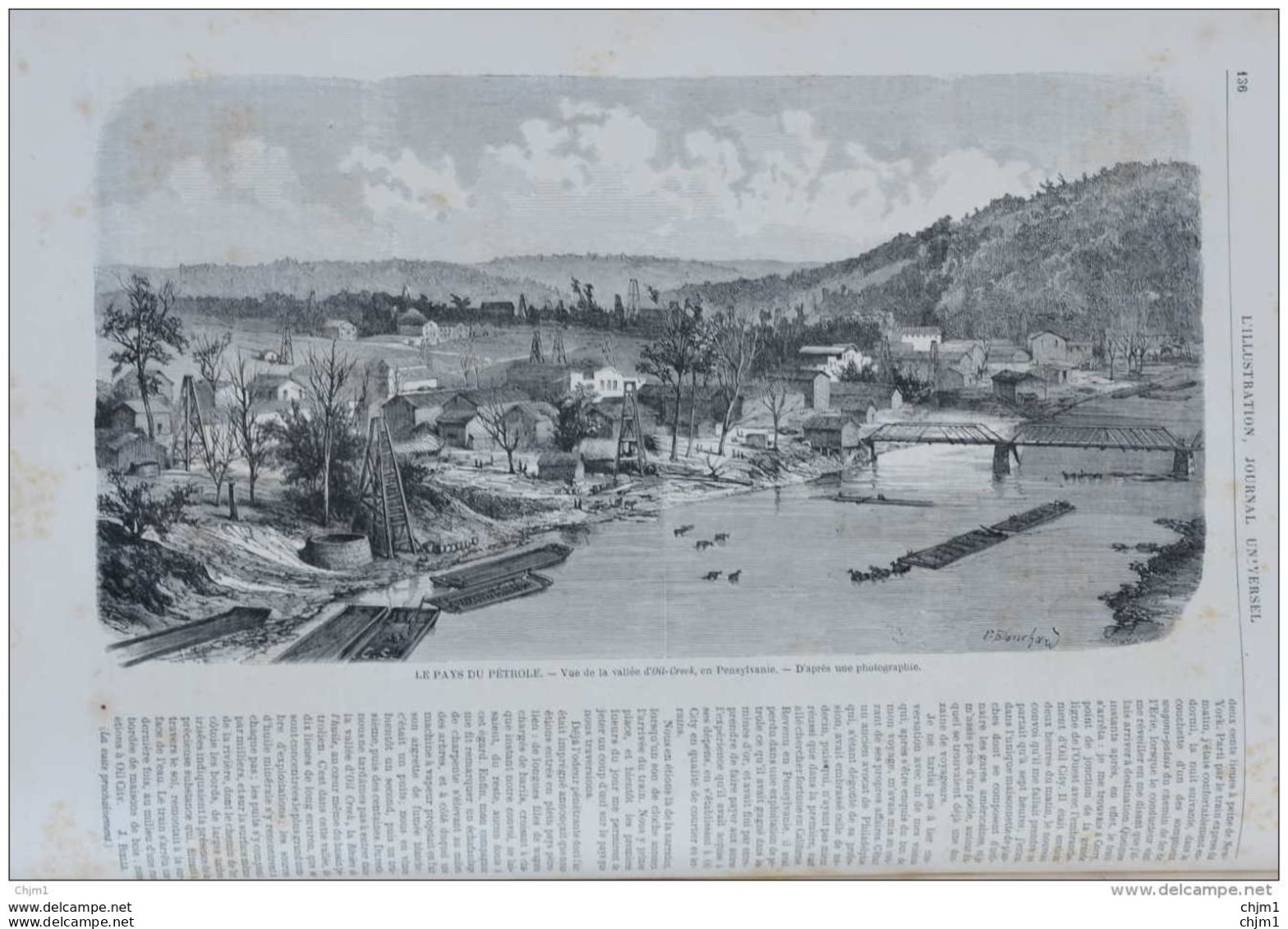 Le Pays Du Pétrole - Vu De La Vallée D'Oil-Creek En Pensylvanie - Page Original 1871 - Historische Dokumente