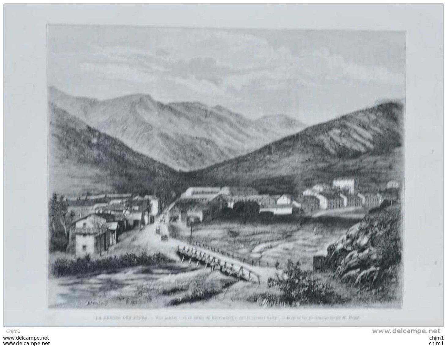 Le Percée Des Alpes - Vue Générale De La Vallée De Bardonnèche, Sur Le Versant Italien - Page Original 1871 - Historische Dokumente