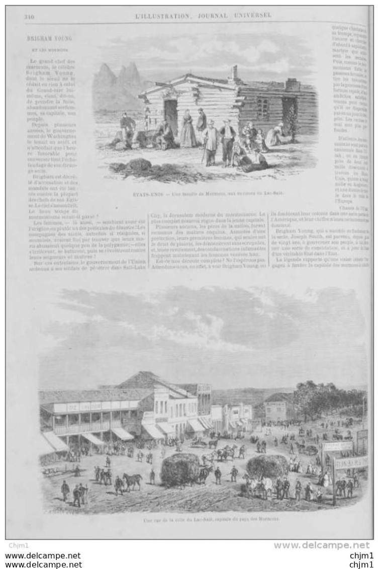 Une Rue De La Ville Du Lac-Salé, Capitale Du Pays Des Mormons - Mormonen - Page Original 1871 - Documentos Históricos