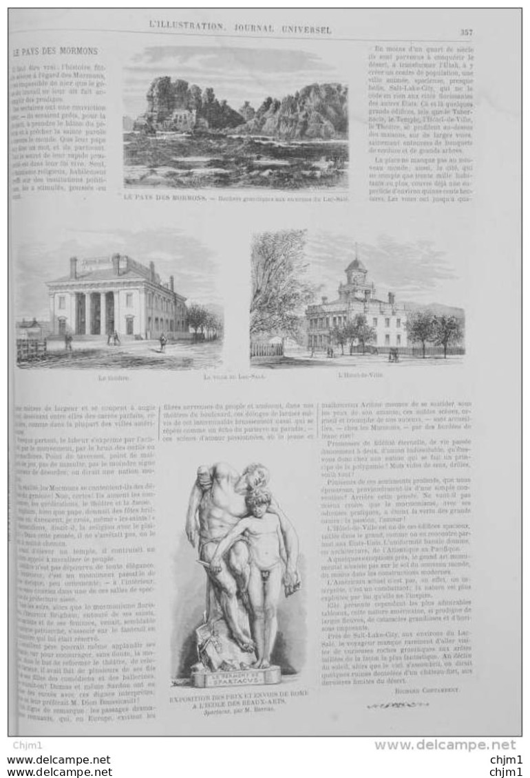 La Ville Du Lac-Salé - L'hôtel-de-ville - Le Pays Des Mormons - Mormonen - Page Original 1871 - Documentos Históricos