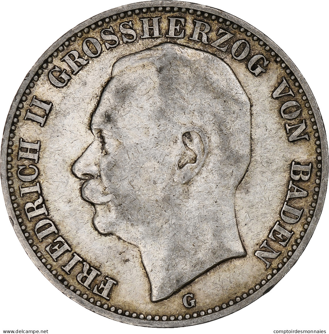 Etats Allemands, BADEN, Frederick II, 3 Mark, 1909, Berlin, Argent, TTB, KM:280 - Andere & Zonder Classificatie