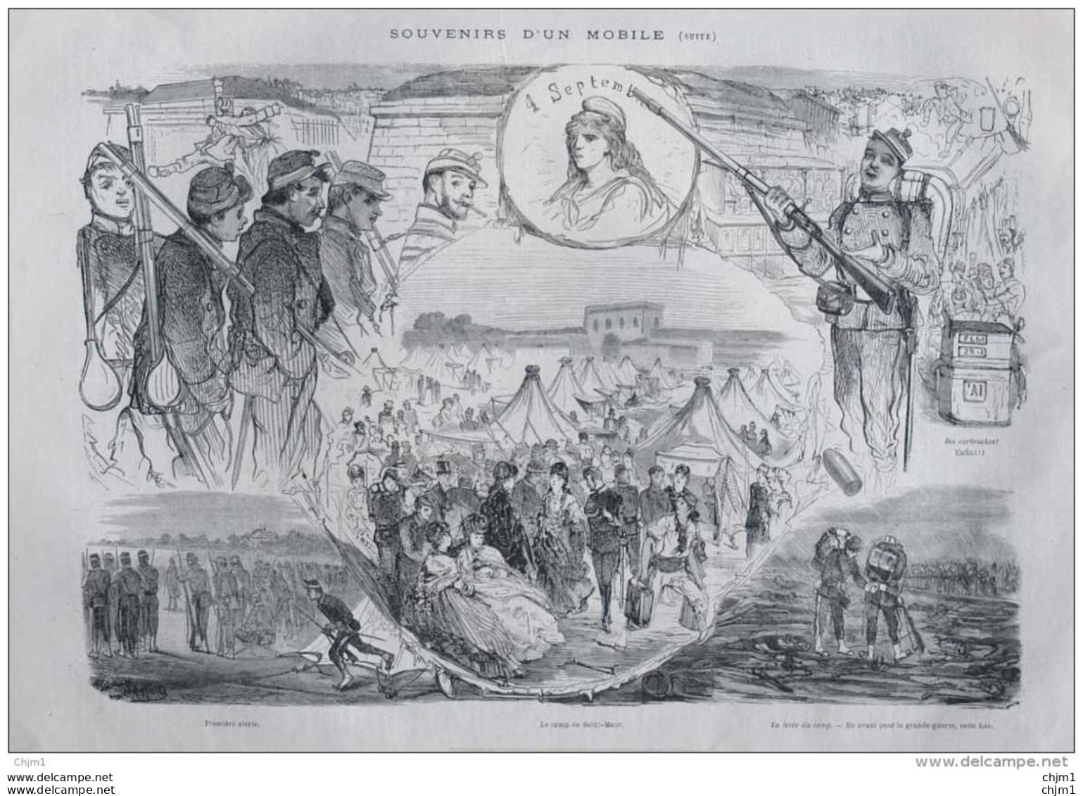 Souvenirs D'un Mobile - Le Camp De Saint-Maur - La Levée Du Camp - Première Alerte - Page Original 1871 - Documentos Históricos