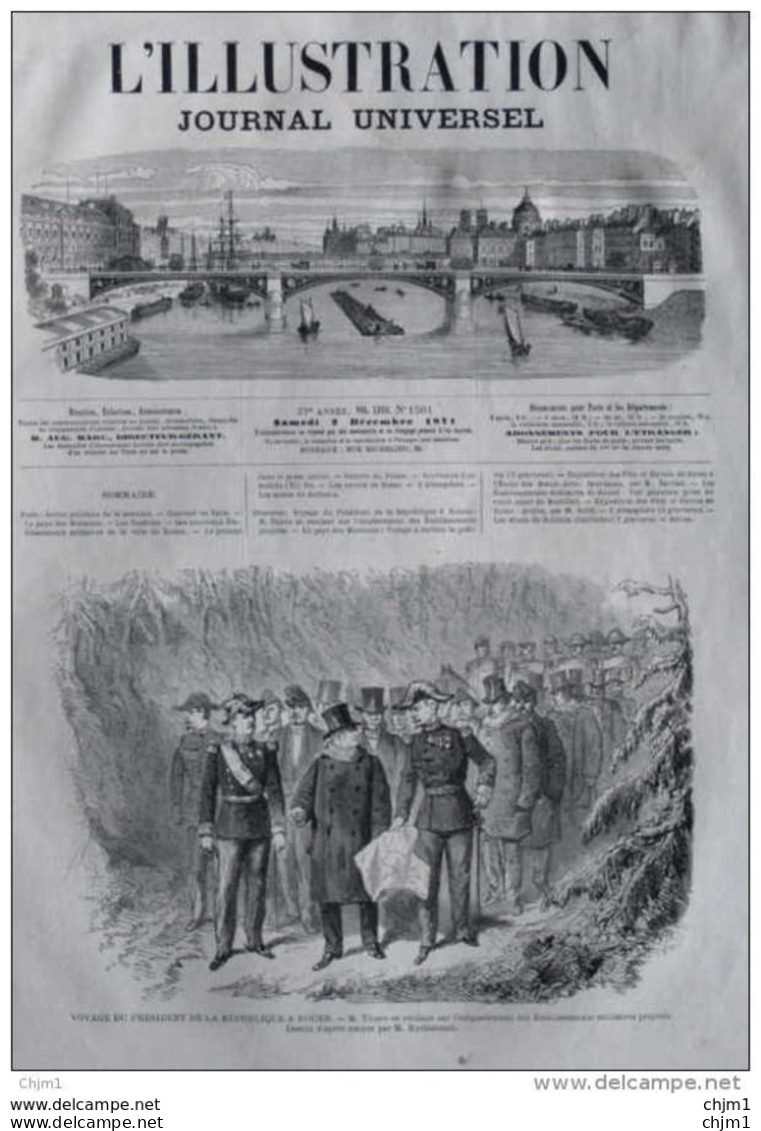 Voyage Du Président De La République à Rouen - M. Thiers - Page Original 1871 - Documentos Históricos