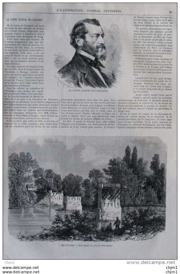 Le Comte Agenor De Gasparin- état Actuel Du Pont De Champigny - Page Original De 1871 - Documentos Históricos