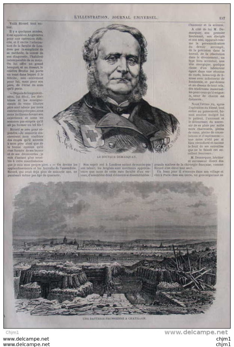 Le Docteur Demarquay - Une Batterie Prussienne à Châtillon - Page Original De 1871 - Documentos Históricos