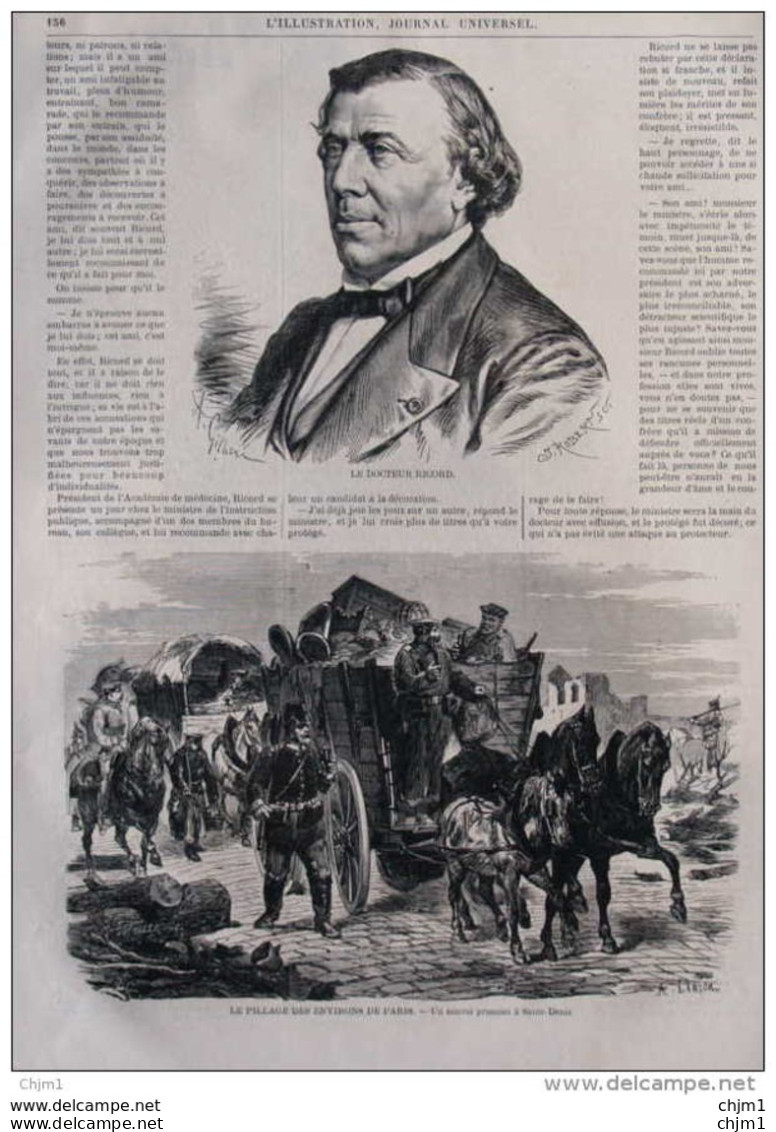 Le Docteur Ricord - Le Pillage Des Environs De Paris, Un Convoi Prussien à Saint-Denis - Page Original De 1871 - Documentos Históricos