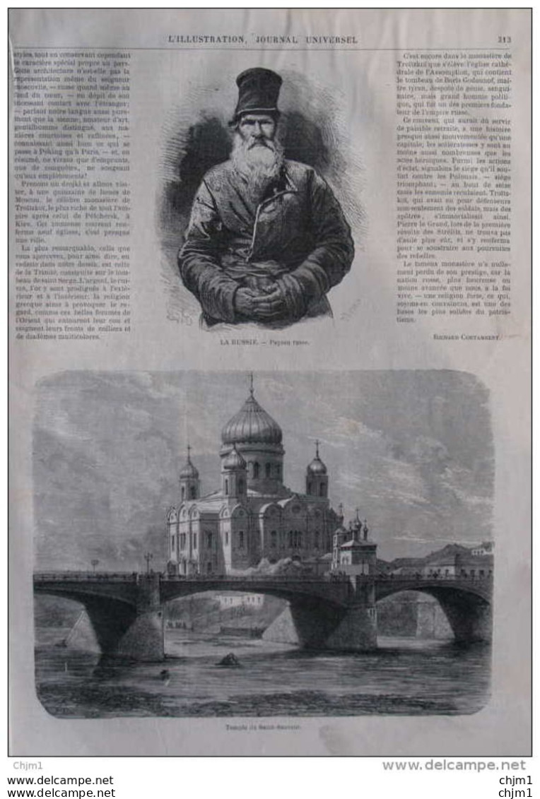 La Russie, Paysan Russe - Temple Du Saint-Sauveur - Page Original De 1871 - Documentos Históricos