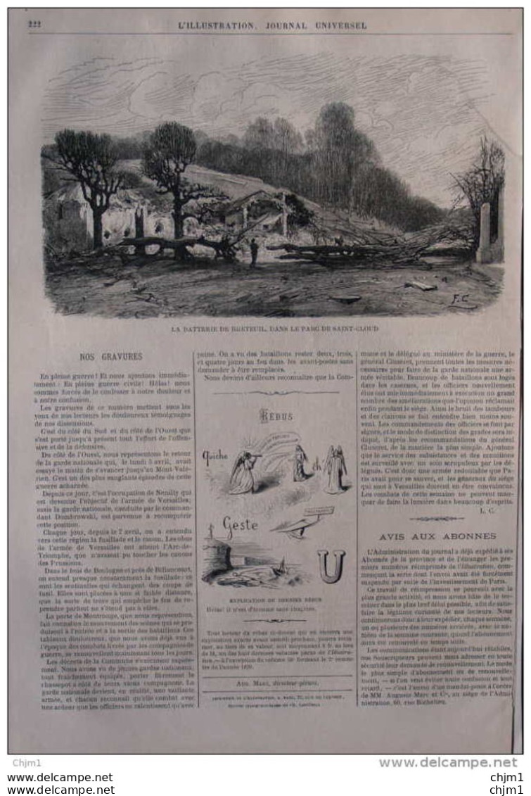 La Batterie De Breteuil Dans Le Parc De Saint-Cloud - Page Original De 1871 - Documentos Históricos