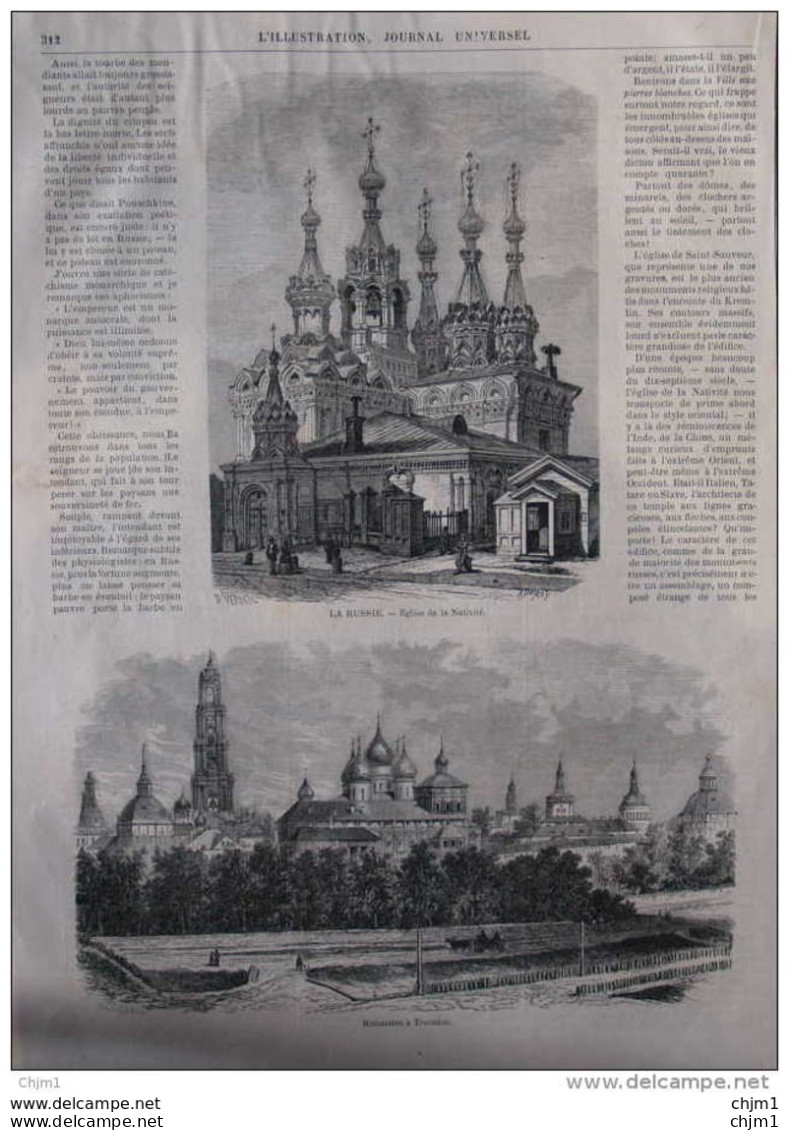 La Russie - église De La Nativité - Monastère De Troitzkoi - Page Original De 1871 - Documentos Históricos