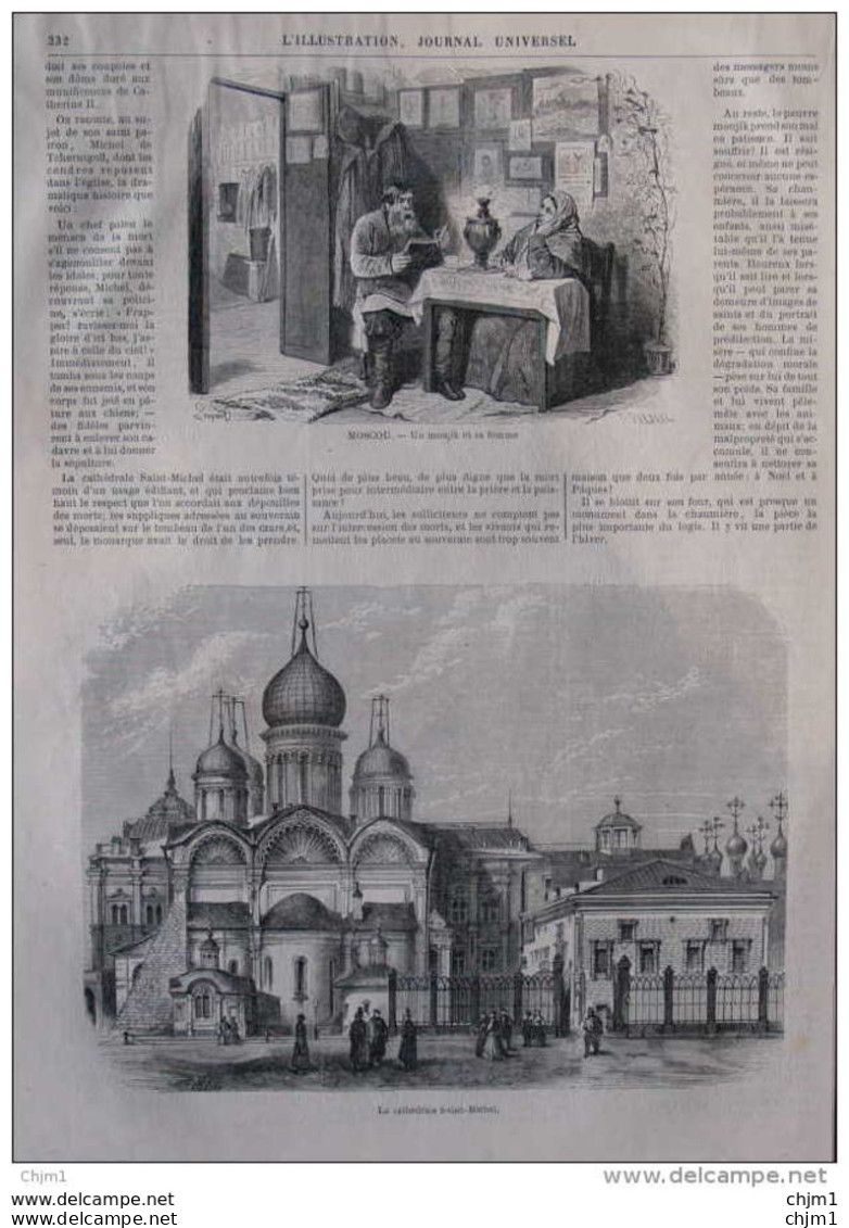 La Russie - La Cathédrale Saint-Michel - Moscou, Un Moujik Et Sa Femme - Page Original De 1871 - Documentos Históricos