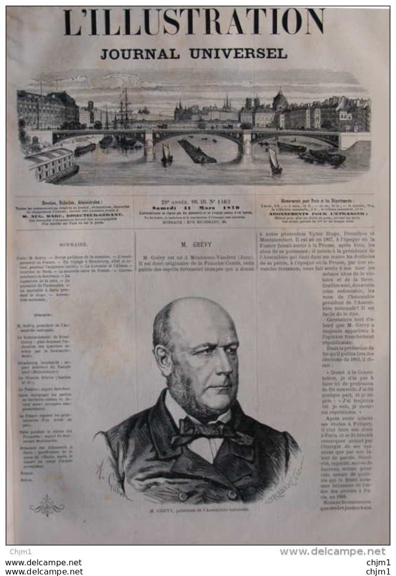 M. Grévy, Président De L'assemble Nationale - Page Original De 1871 - Documentos Históricos