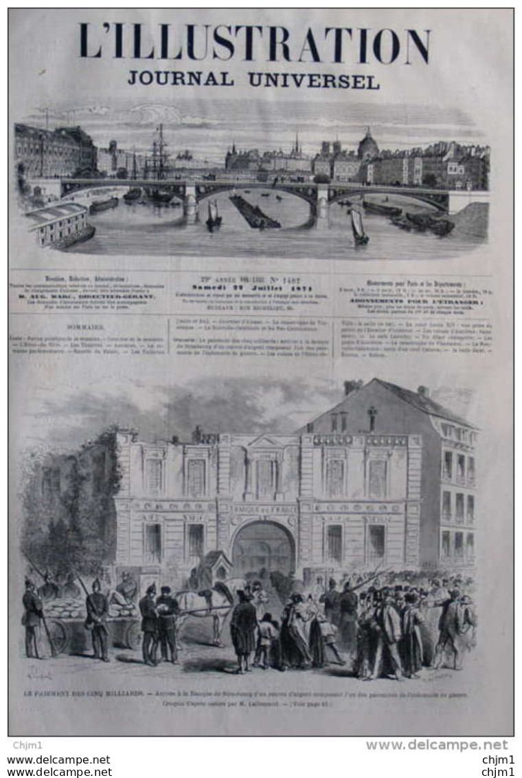 Le Paiement Des Cinq Milliards - Arrivée á La Banque De Strasbourg D'un Convoi D'argent - Page Original De 1871 - Documentos Históricos