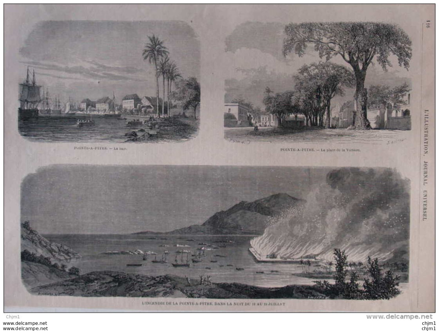 L'incendie De La Pointe-à-Pitre - La Place De La Victoire - La Baie  - Page Original De 1871 - Documentos Históricos