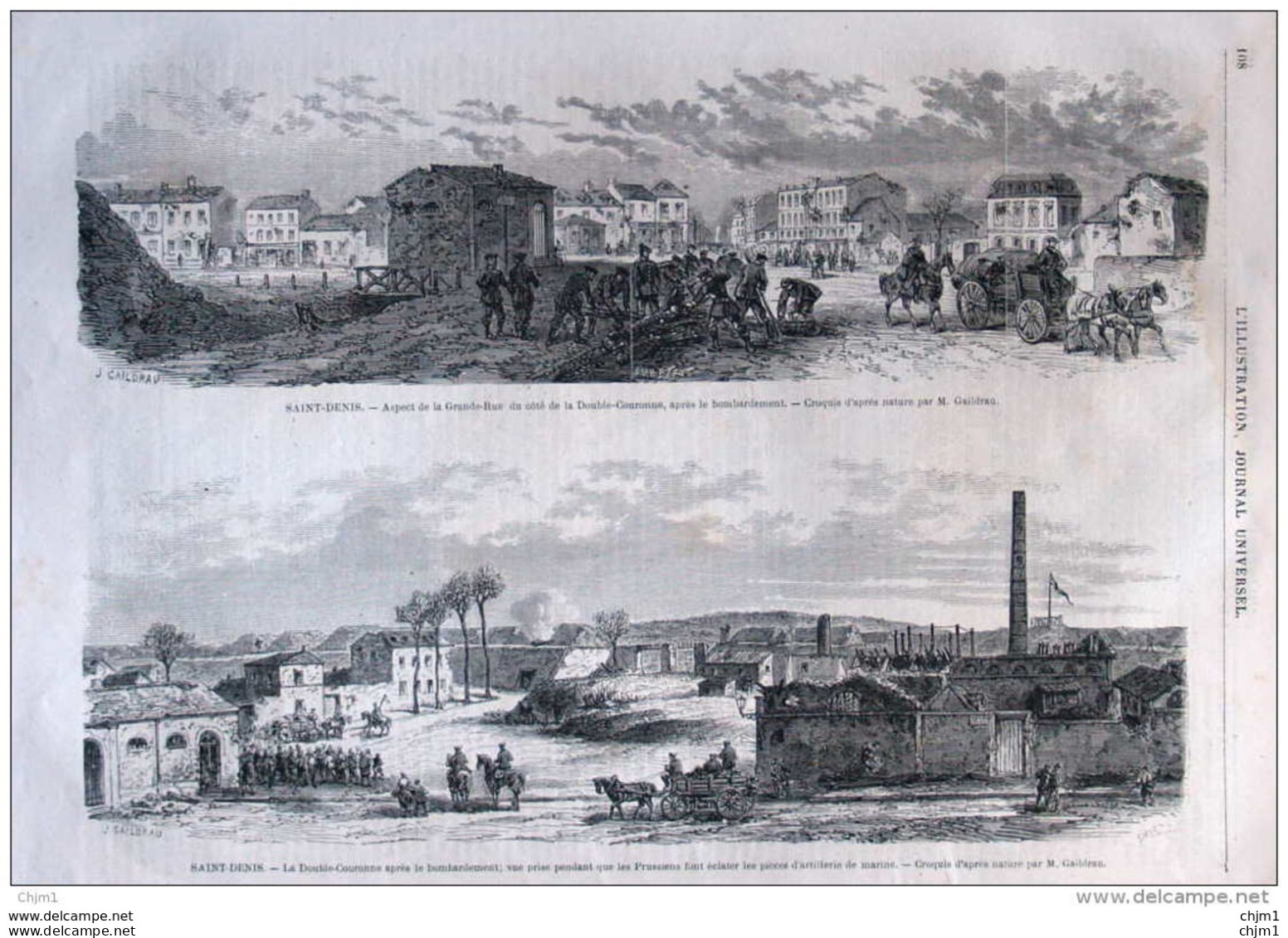 Saint-Denis - La Double-Couronne Après Le Bombardement  - Page Original De 1871 - Documentos Históricos