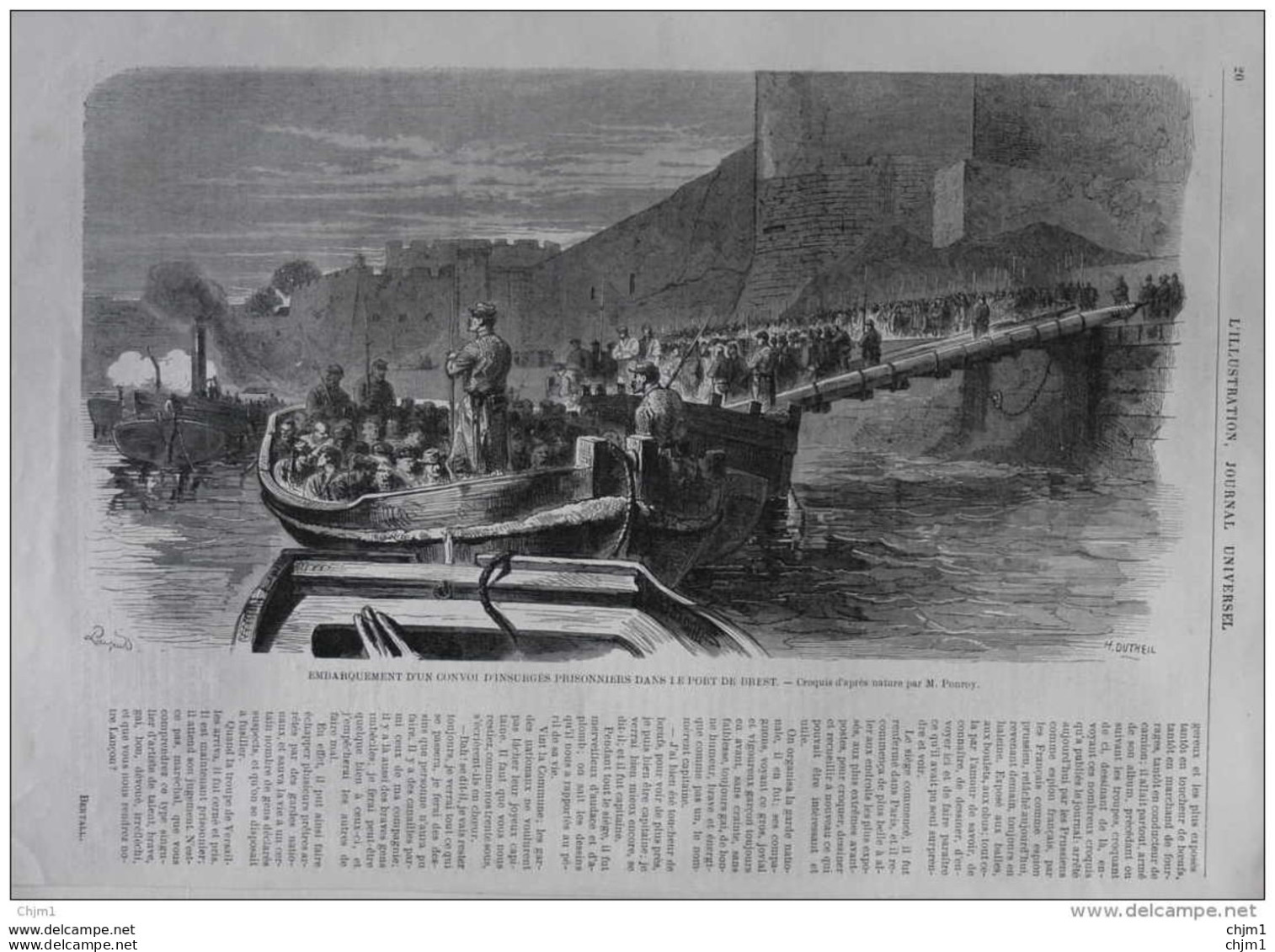 Embarquement D'un Convoi D'insurgés Prisonniers Dans Le Port De Brest  - Page Original De 1871 - Documentos Históricos