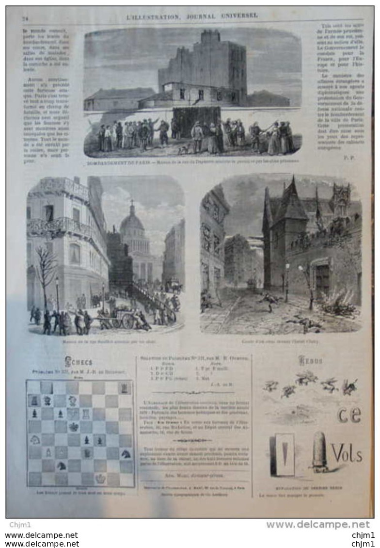 Bombardement De Paris - Maison De La Rue Soufflot Atteinte Par Un Obus - Page Original 1871 - Documents Historiques