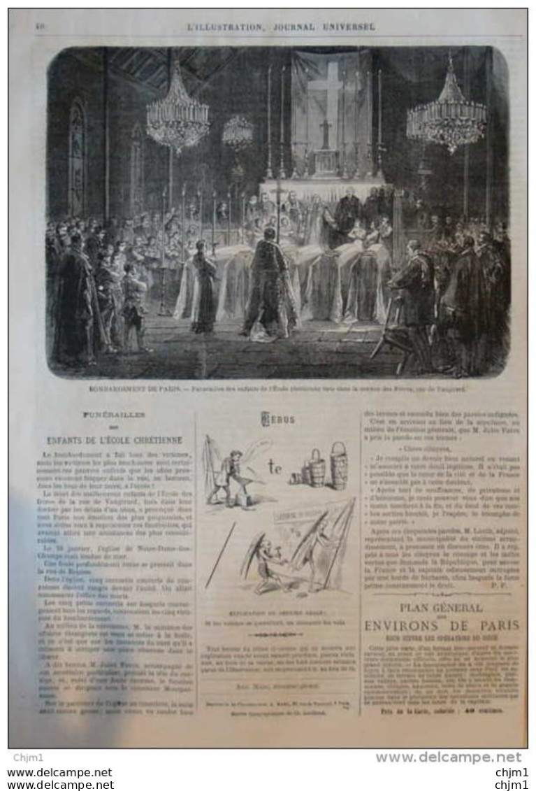 Bombardement De Paris - Funérailles Des Enfants De L'École Chrétienne Tués Dans La Maison Des Frères- Page Original 1871 - Documents Historiques