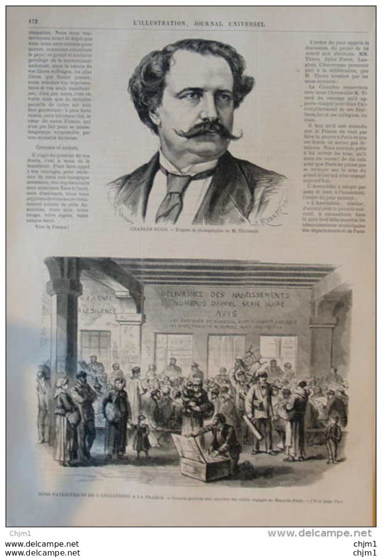 Charles Hugo - Dons Patriotiques De L'Angleterre à La France - Page Original 1871 - Documents Historiques