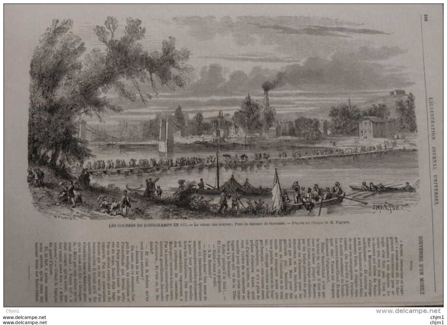 Les Courses De Longchamps En 1871 - Pont De Bateaaux De Suresnes  -  Page Original 1871 - Documents Historiques