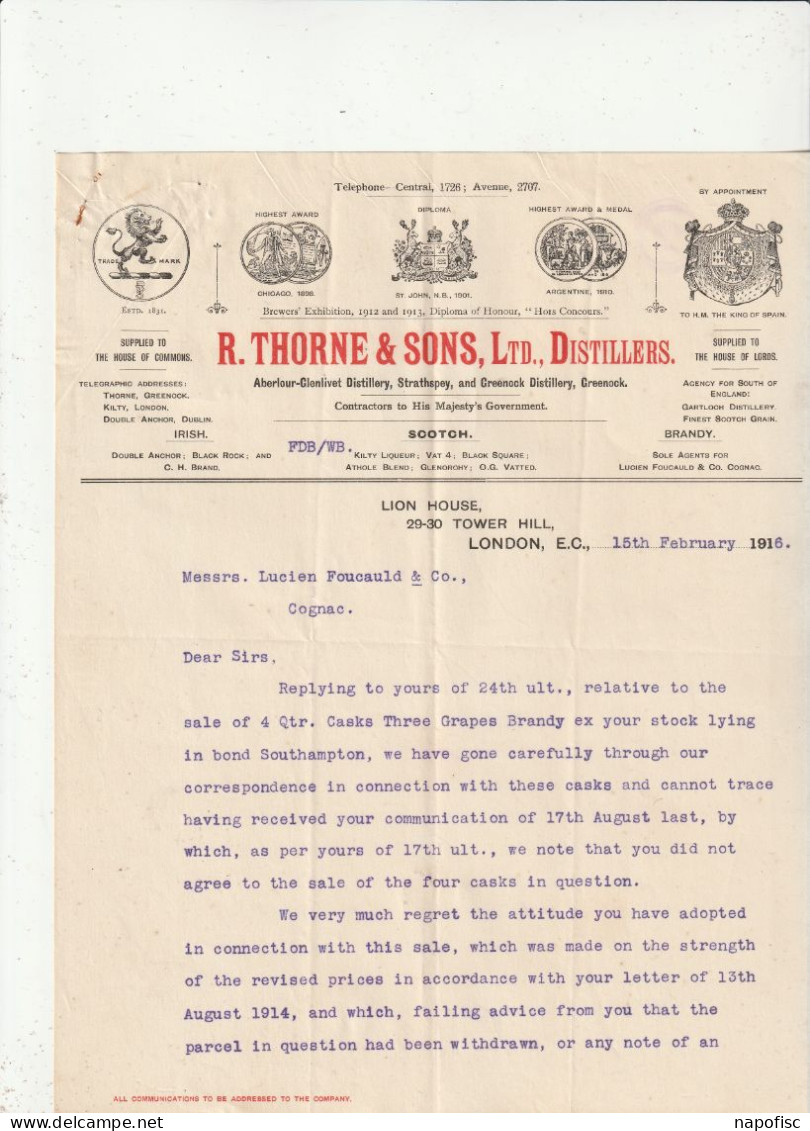 98-R.Thorne & Sons Ltd...Distillers...London...(U.K) ...1916 - Royaume-Uni