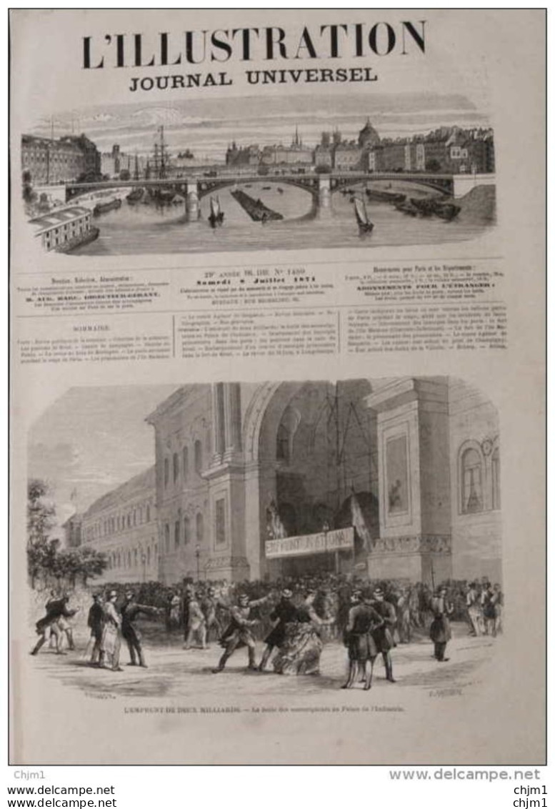 L'emprunt De Deux Milliards - La Foule Des Souscripteurs Au Palais De L'Industrie -  Page Original 1871 - Documents Historiques