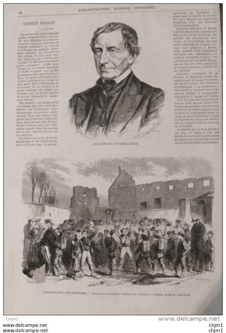 La Chanoine Von Doellinger - L'Alsace Sous Les Prussiens, émigration Des Enfants D'Alsace -  Page Original 1871 - Documents Historiques