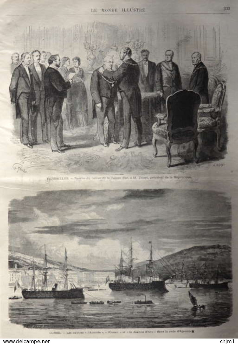 Corse - Les Navires "l'Armide", "l'Océan" Et Le "Jeanne D'Arc" Dans Le Rade D'Ajaccio-  Page Originale - 1871 - Documents Historiques