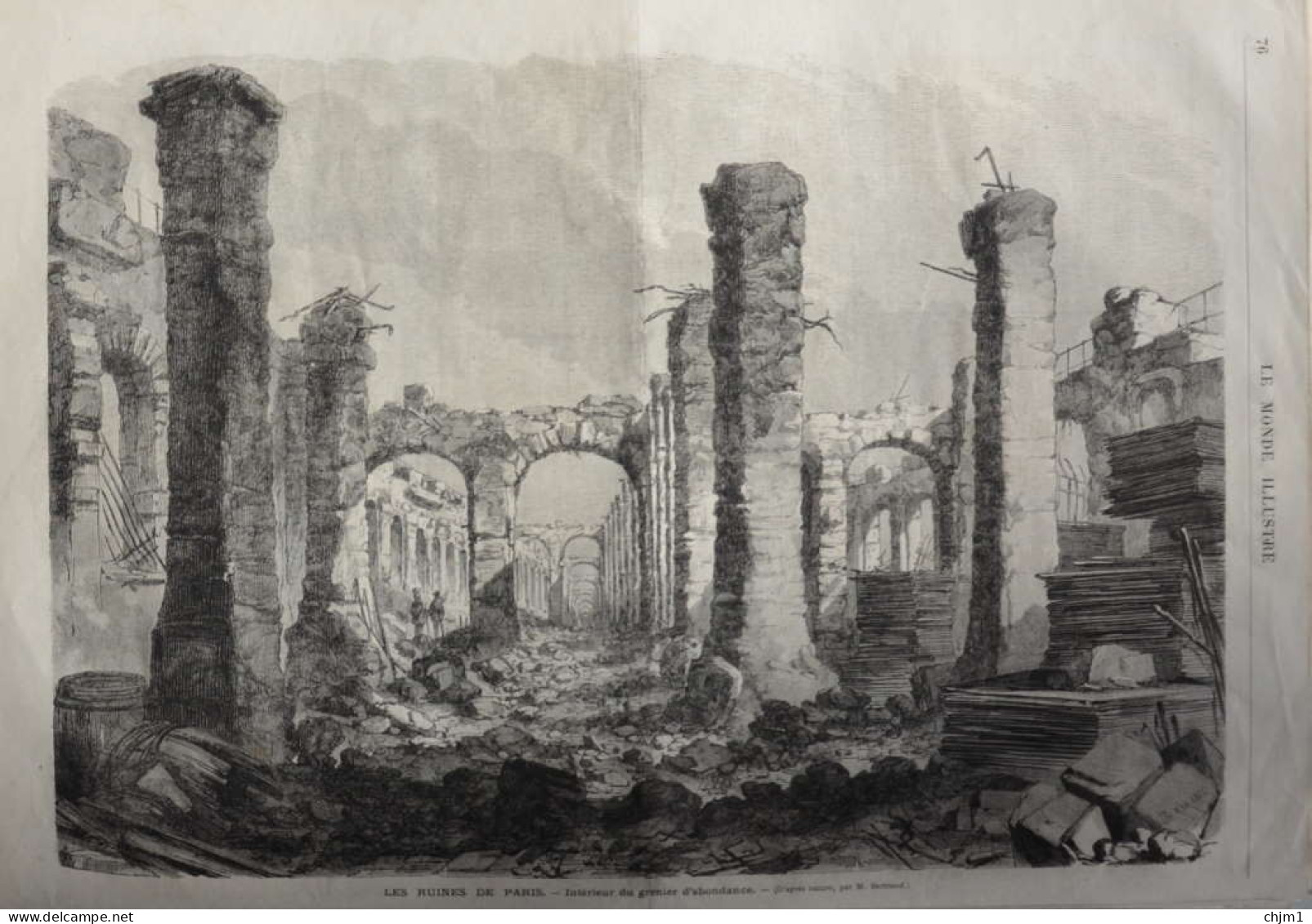 Les Ruines De Paris - Intérieur Du Grenier D'abondance -  Page Originale - 1871 - Documents Historiques