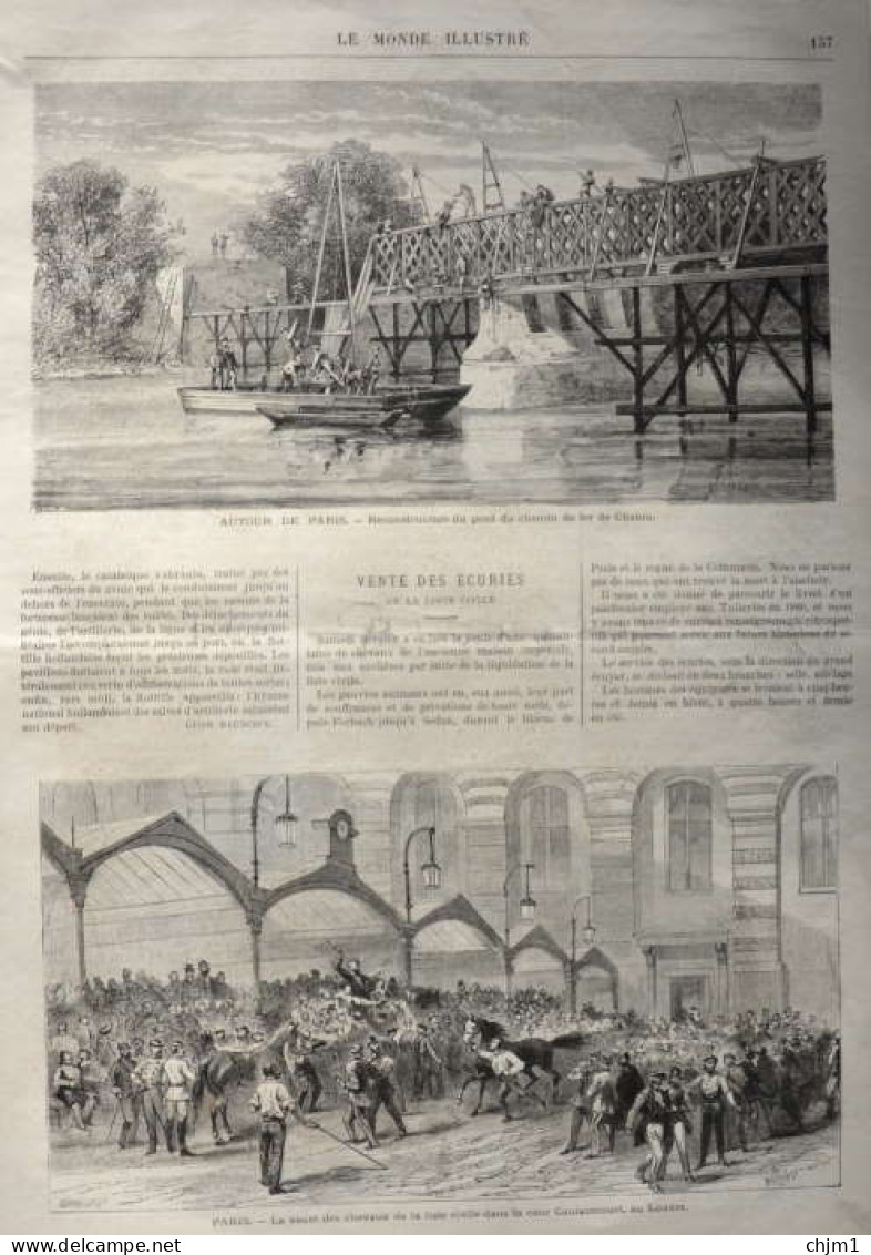 Autour De Paris, Reconstruction Du Pont Du Chemin De Fer De Chatou -  Page Originale - 1871 - Historische Documenten