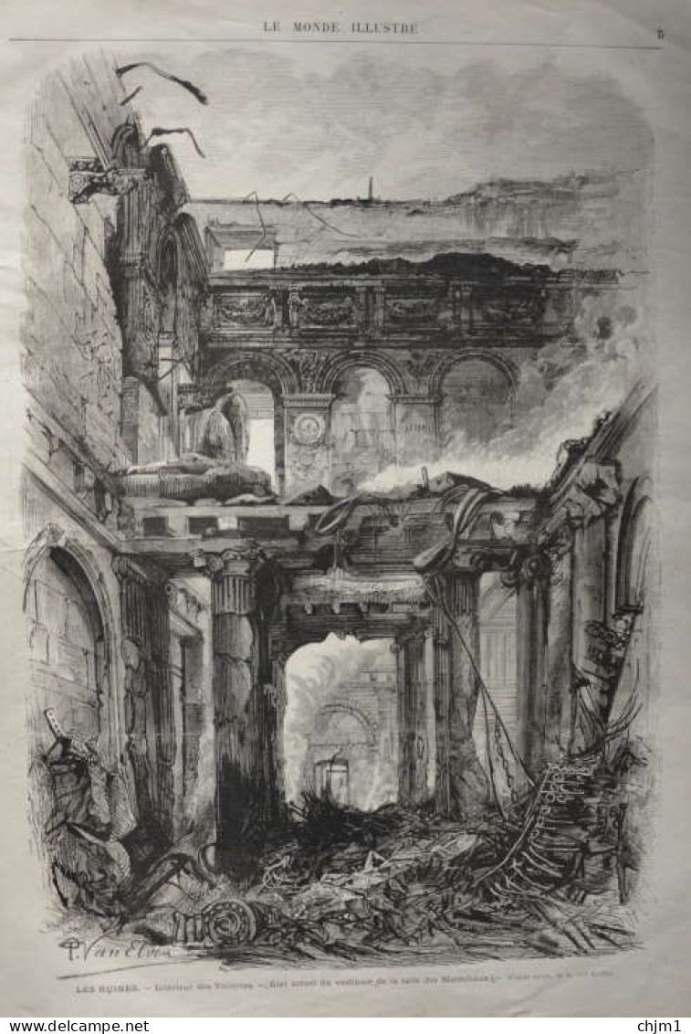Les Ruines De Paris - Intérieur Des Tuileries -  état Actuel Du Vestibule - Page Originale - 1871 - Historische Documenten