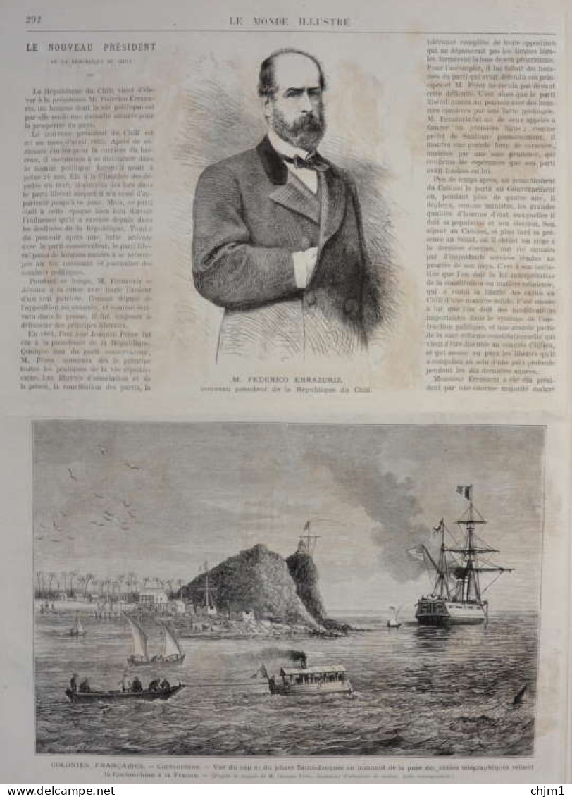 Frederico Errazuriz, Nouveau Président De La République Du Chili - Page Original  1871 - Documents Historiques