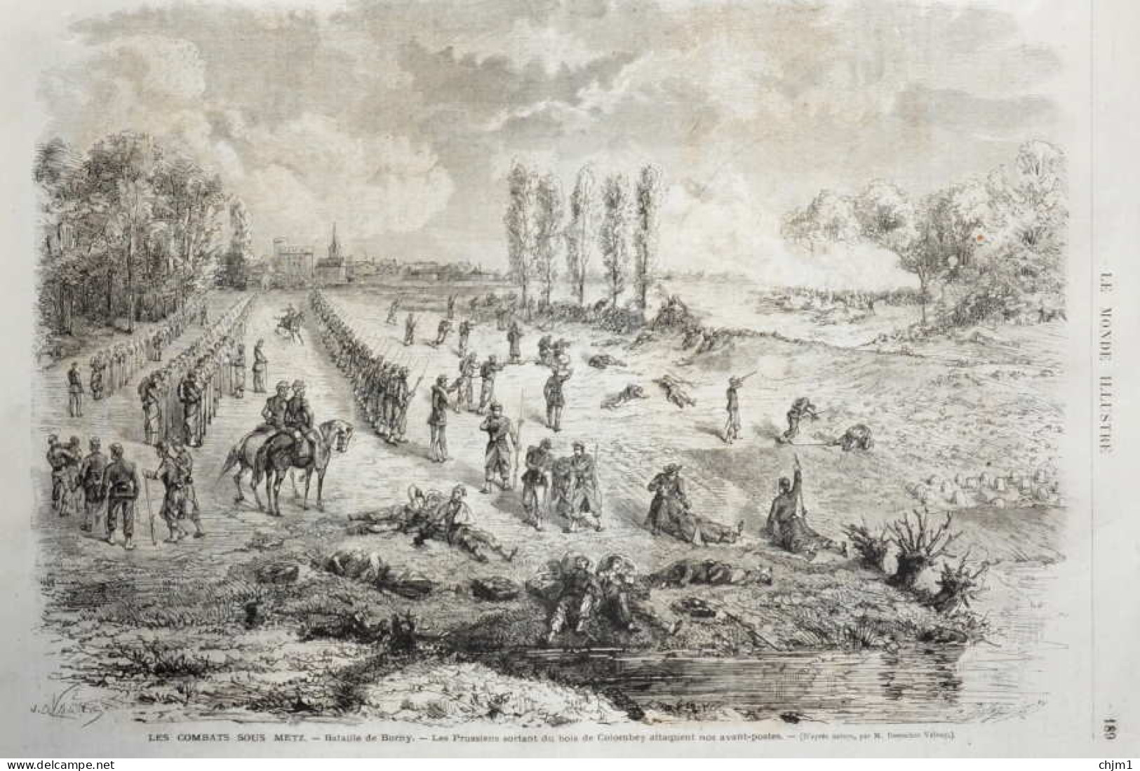 Les Combats Sous Metz - Bataille De Borny - Les Prussiens Sortant Du Bois De Colombey - Page Original 1871 - Historische Documenten