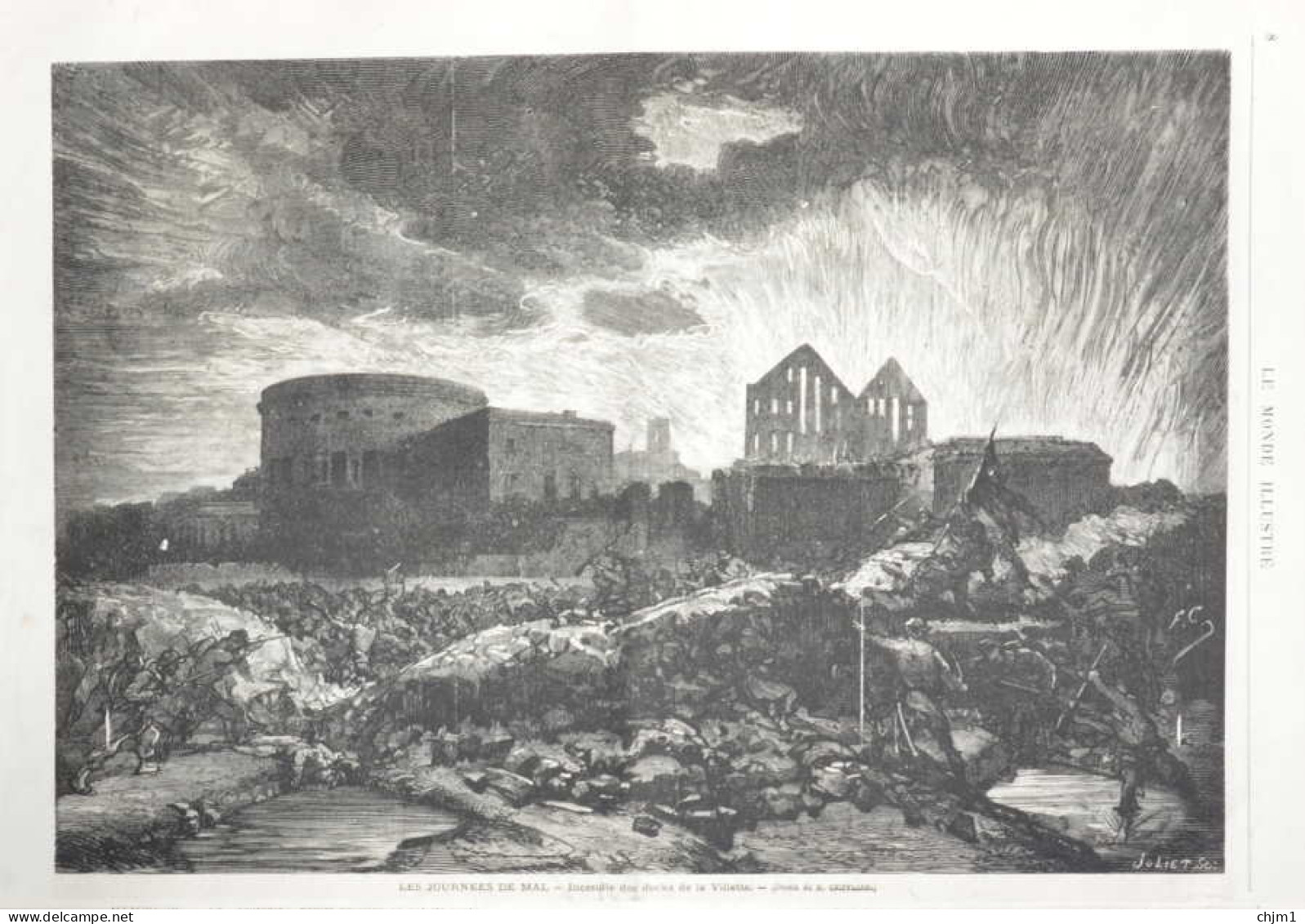 Incendie Des Docks De La Villette - Page Original 1871 - Historische Dokumente