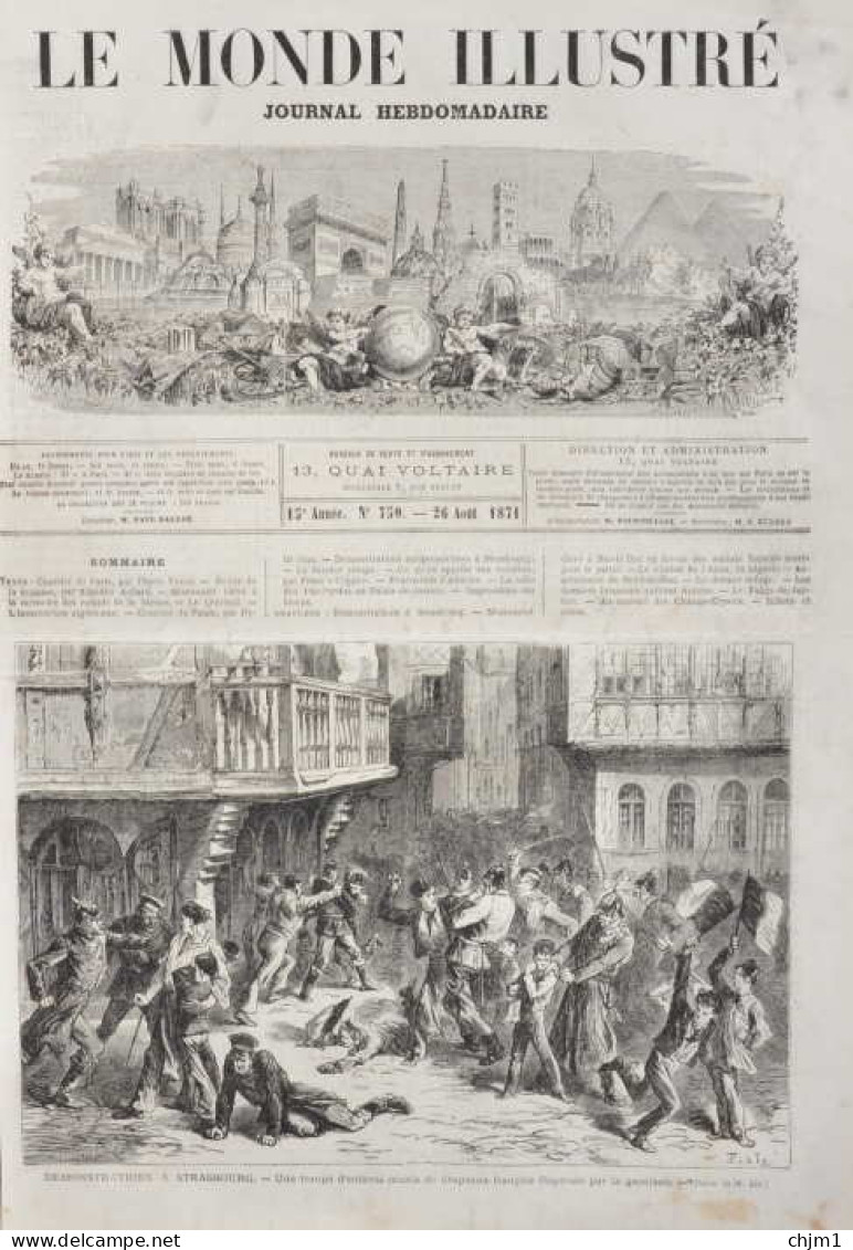 Démonstrations à Strasbourg - Une Troupe D'enfants Munis De Drapeaux Francais - Page Original 1871 - Documents Historiques