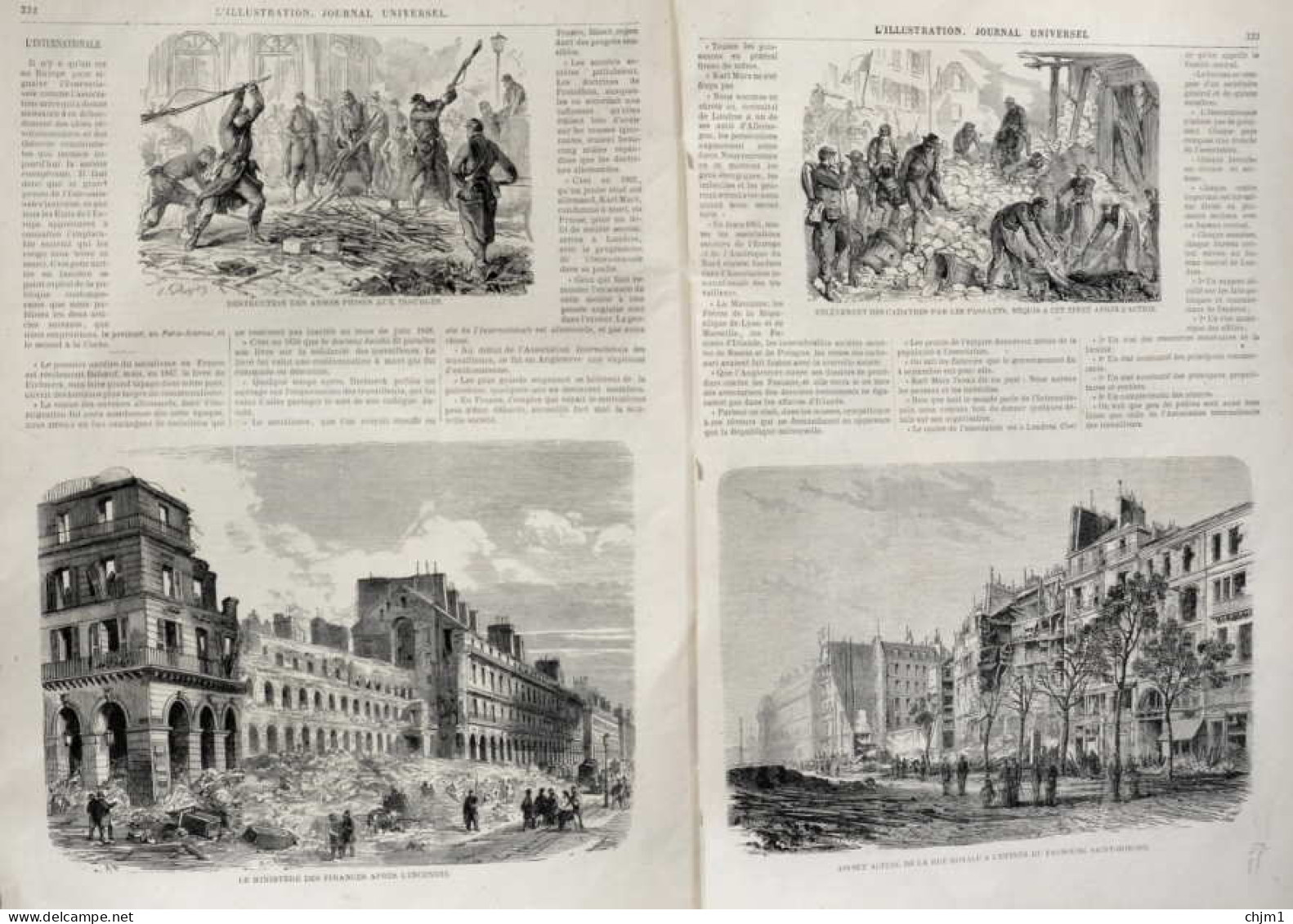 La Ministère Des Finances Après L'incendie - Aspect Actuel De La Rue Royale - Page Original Double 1871 - Historical Documents