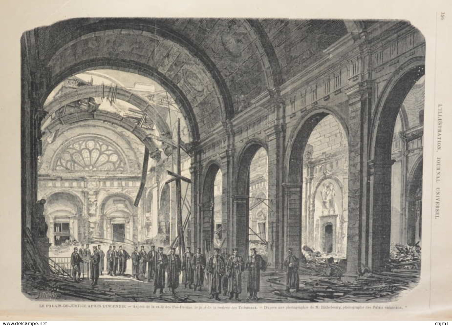 Le Palais De Justice Après L'Incendie - Aspect De La Salle Des Pas-Perdus - Page Original 1871 - Historical Documents