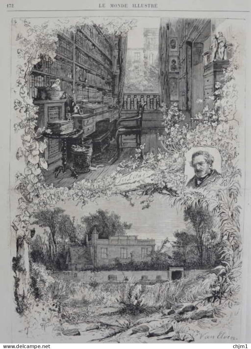 Paul De Kock - Son Cabinet Du Boulevard Saint-Martin - Les Lilas à Romainville - Page Originale - 1871 - Historical Documents