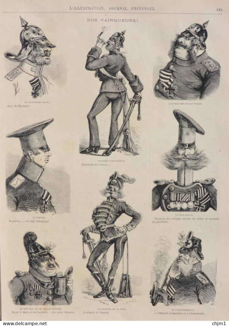 Nos Vainqueurs - Le Hussard De La Mort - Le Pur-Uhlan - Le Junker - Le Bavarois - Page Originale 1871 - Historical Documents