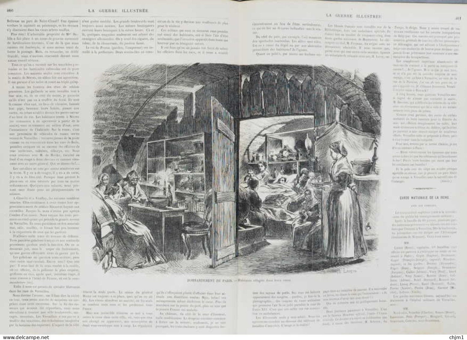 Bombardement De Paris - Habitants Réfugiés Dans Leurs Caves - Page Originale Double 1871 - Documentos Históricos