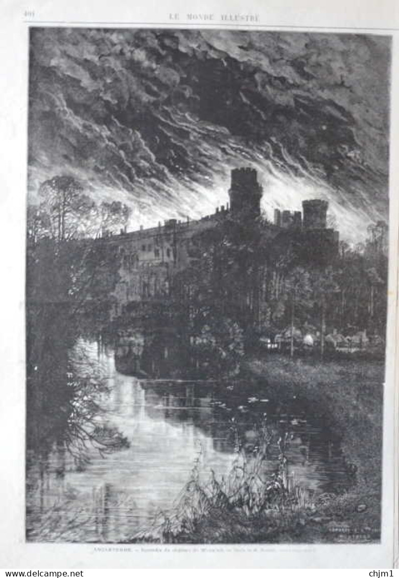 Angleterre - Incendie Du Château De Warwich - Page Originale 1871 - Documentos Históricos