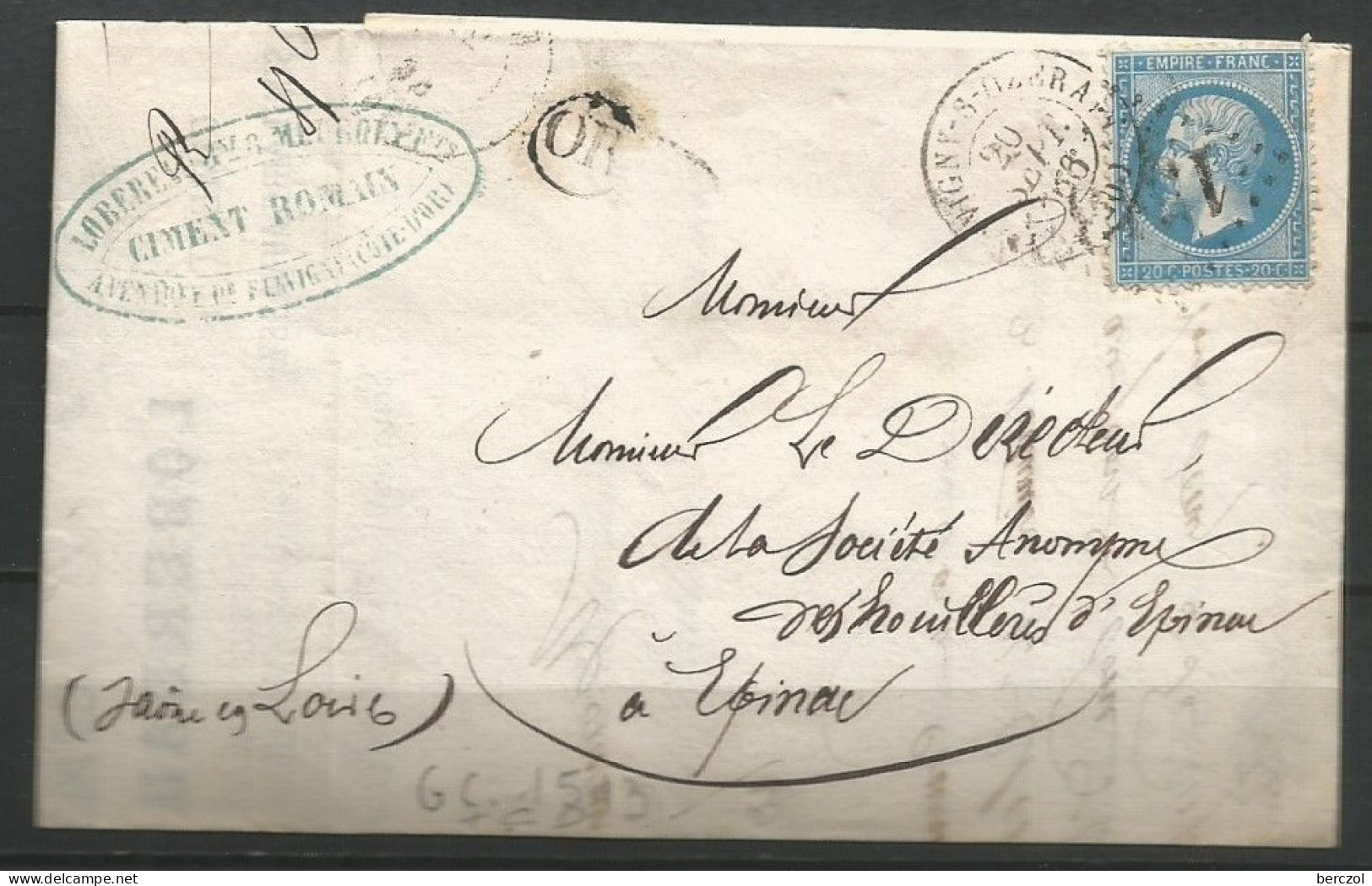 FRANCE ANNEE 1862 TP N° 22 SUR LETTRE DE FLAVIGNY SUR OZERAIN 20 SEPT 66 TB - 1862 Napoléon III