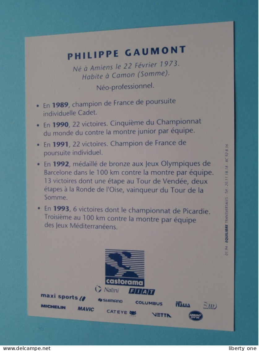 Philippe GAUMONT > Team CASTORAMA 1994 ( Zie / Voir SCANS ) Nieuw ! - Cycling