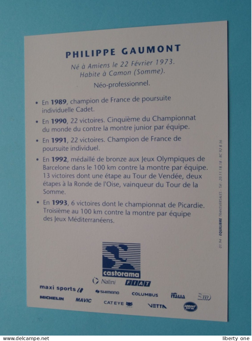 Philippe GAUMONT > Team CASTORAMA 1994 ( Zie / Voir SCANS ) Nieuw ! - Radsport