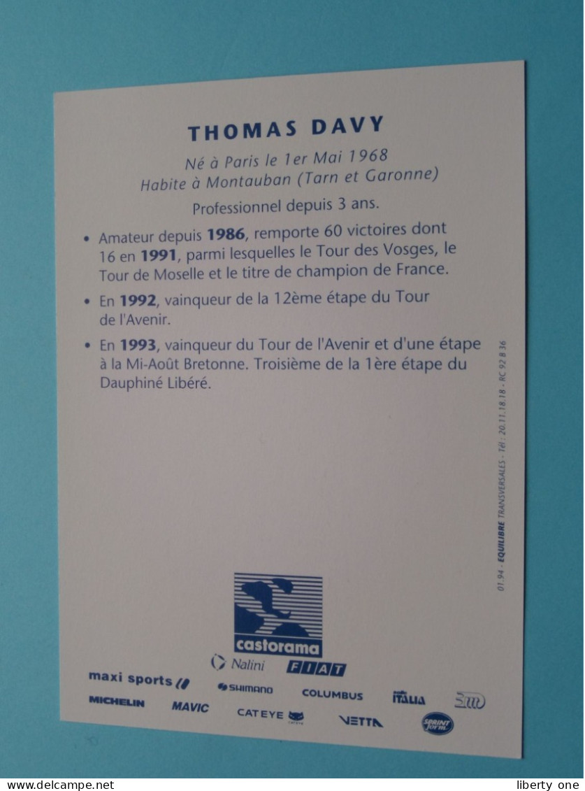 Thomas DAVY > Team CASTORAMA 1994 ( Zie / Voir SCANS ) Nieuw ! - Cycling