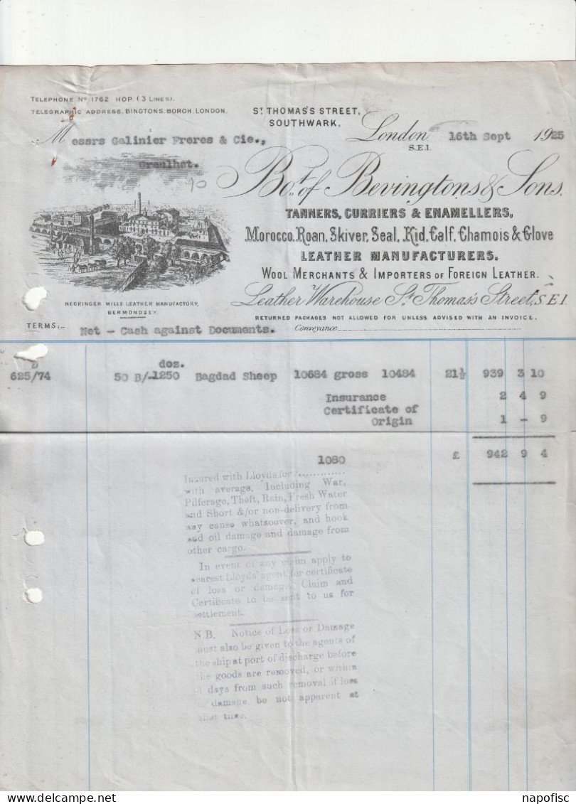 98-Bevingtons & Sons Ltd...Tanners, Curriers & Enamellers, Leather Manufacturers...London...(U.K) ...1925 - Verenigd-Koninkrijk