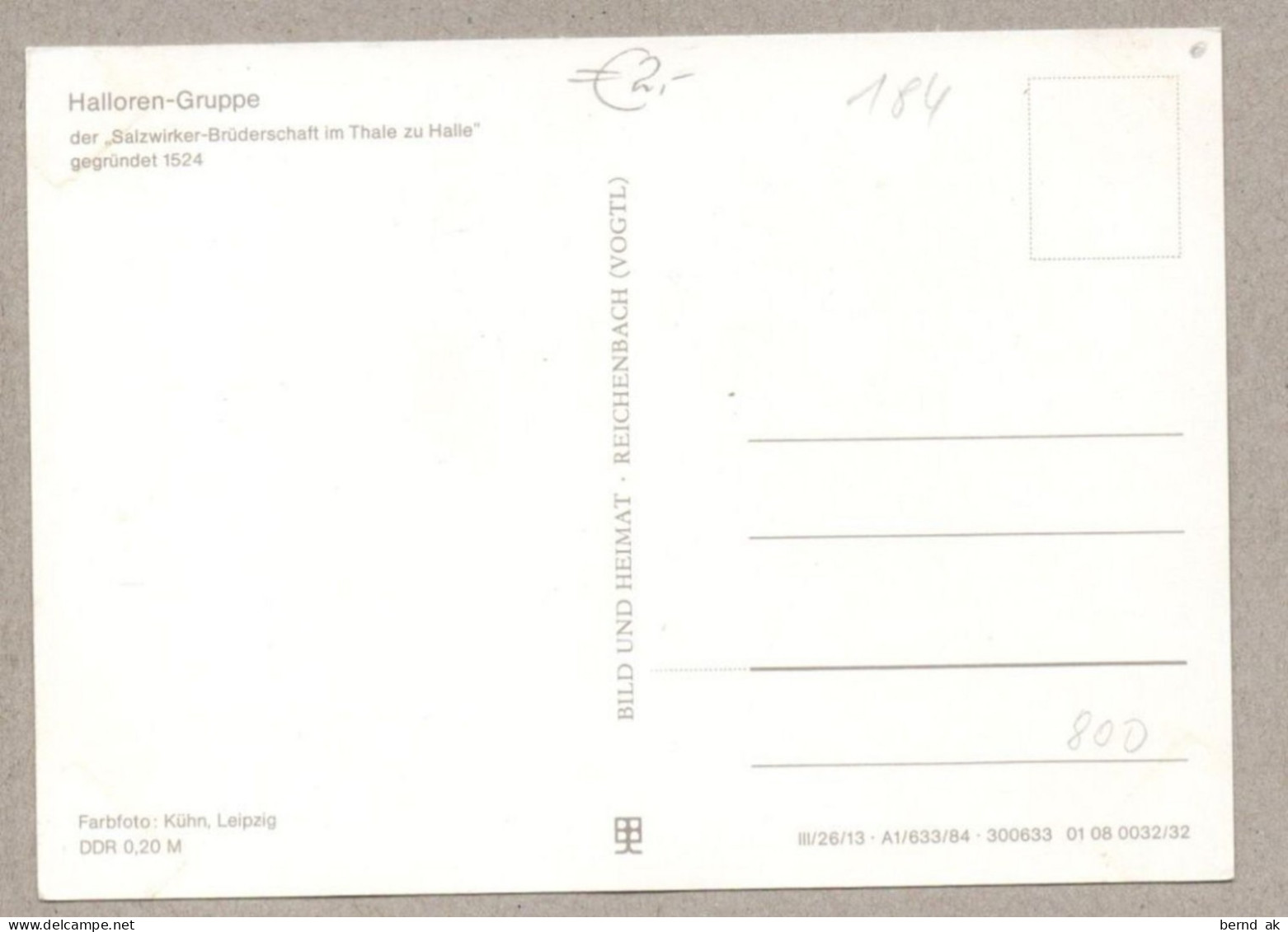 A0184} BRD  (DDR-Zeit) - AK: Halle - Salzwirker-Brüderschaft - Halle (Saale)