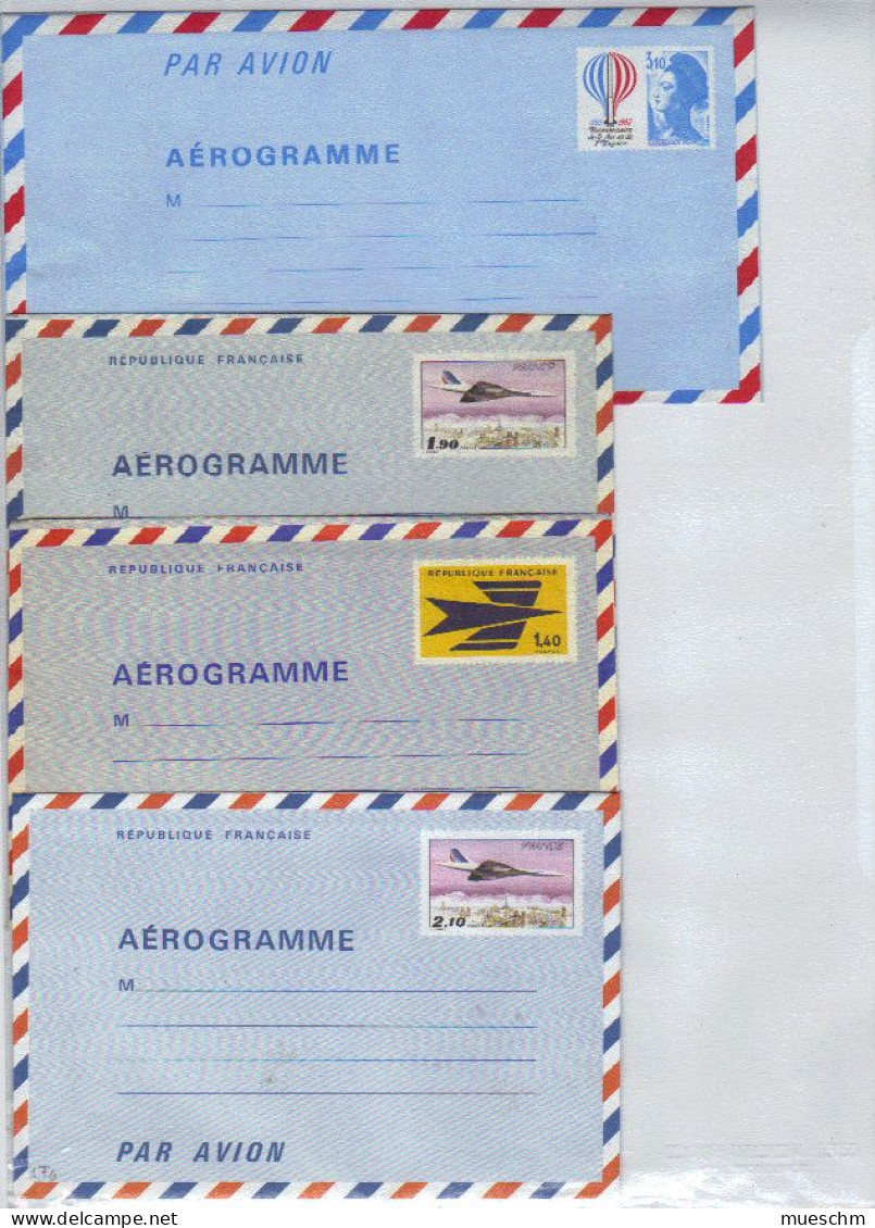 Frankreich, Ca. 1980/83, 4 Unterschiedliche Aerogramme, Alle Unbenutzt (9172W) - Aerograms