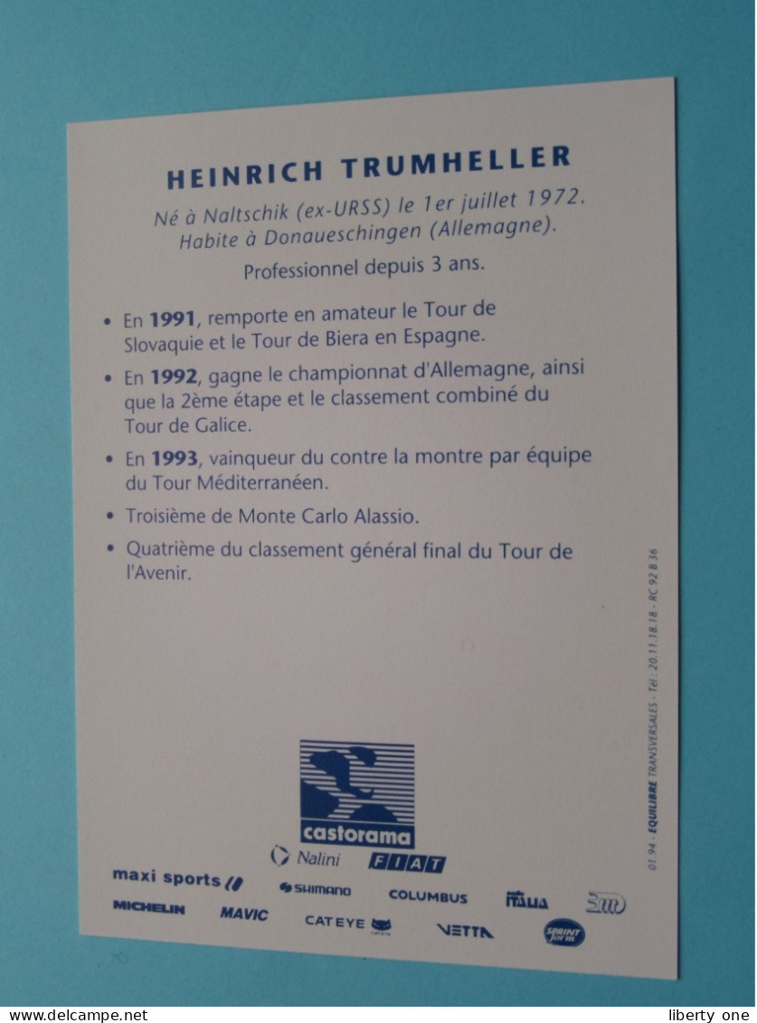 Heinrich TRUMHELLER > Team CASTORAMA 1994 ( Zie / Voir SCANS ) Nieuw ! - Radsport