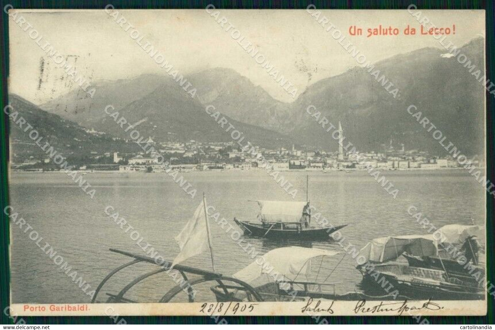 Lecco Città Saluto Da Porto Garibaldi Barche Cartolina RB8578 - Lecco